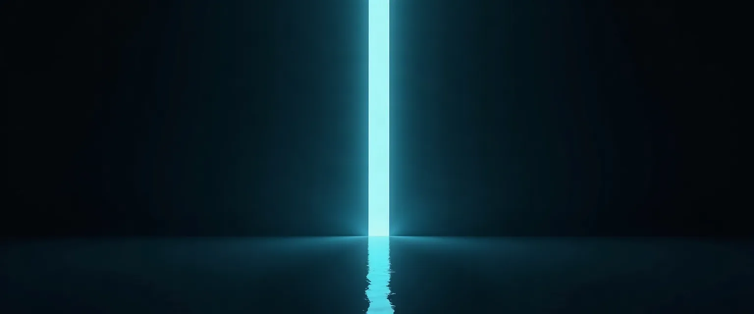 Two equal columns of light, one blue and one green, joined by a level line.
