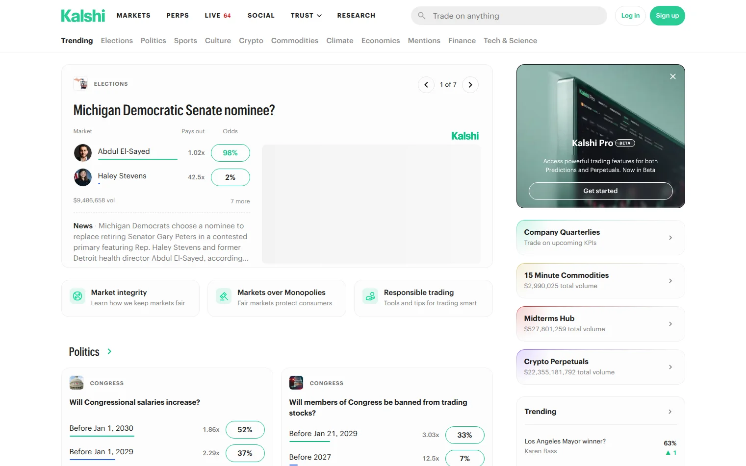 Kalshi homepage (kalshi.com, August 2026)
