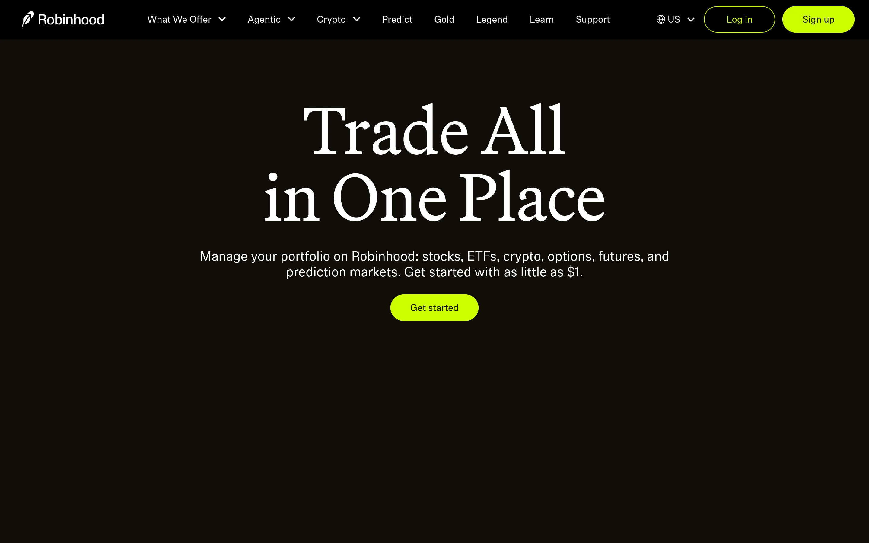 Robinhood homepage (robinhood.com, July 2026)