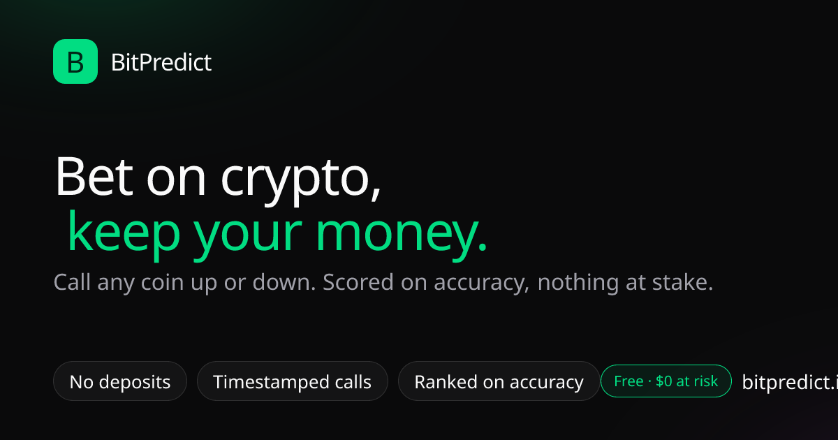 Bet on crypto prices without risking money: call Bitcoin, Ethereum or any coin up or down and get scored on accuracy on BitPredict