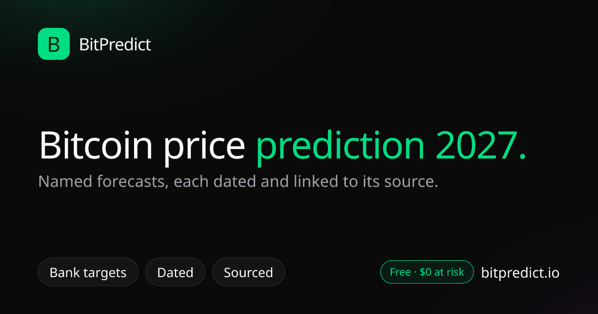 Bitcoin price prediction 2027: named bank and analyst forecasts from VanEck, Bernstein, Siebert Financial, Standard Chartered and Galaxy Digital, each with its date and source