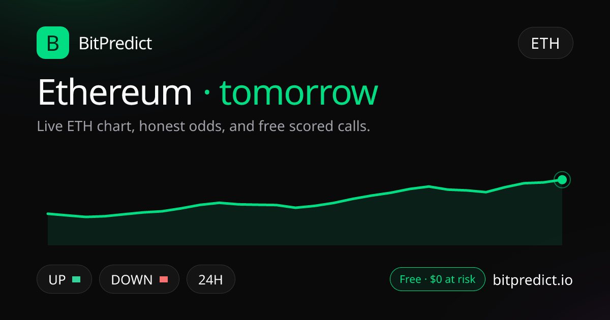 Ethereum price prediction tomorrow: live ETH chart and an honest read on what moves Ethereum over tomorrow, on BitPredict