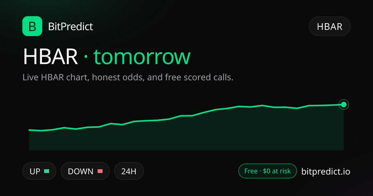 HBAR price prediction tomorrow: live HBAR chart and an honest read on what moves Hedera over tomorrow, on BitPredict