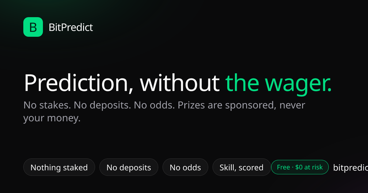Infographic: is crypto prediction gambling? BitPredict has no stakes, no deposits and no odds. Weekly USDT prizes are sponsored awards for accuracy