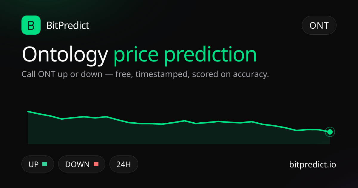 Ontology price prediction card — call ONT up or down on BitPredict, the free crypto prediction accuracy leaderboard