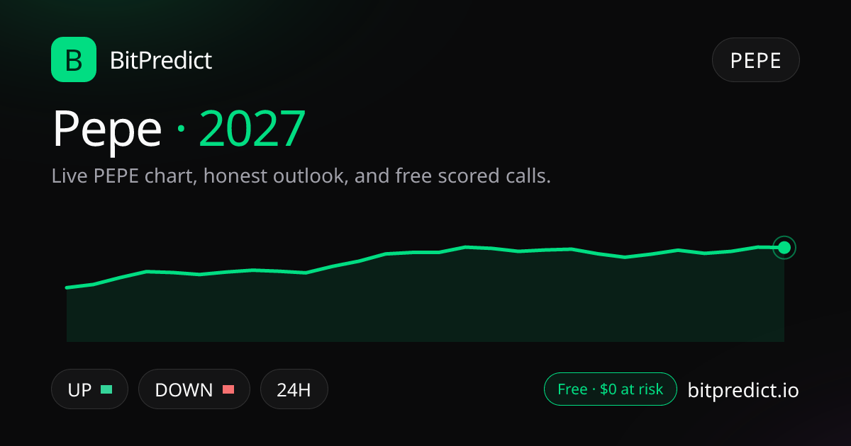 Pepe price prediction 2027: live PEPE chart and an honest look at what could move Pepe in 2027, on BitPredict
