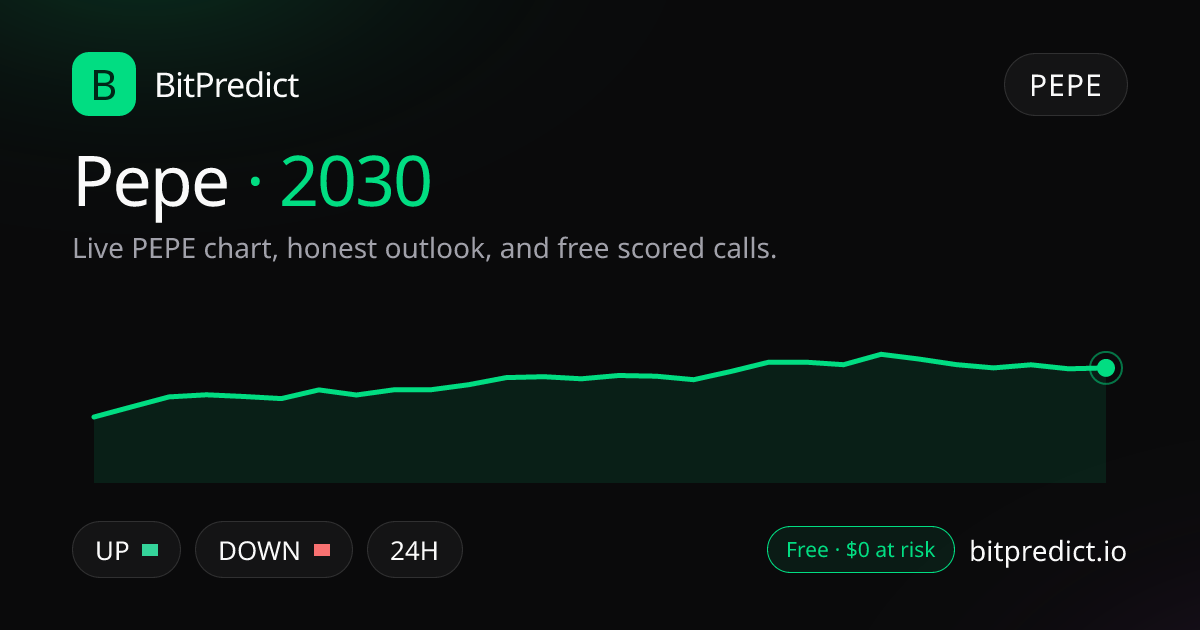 Pepe price prediction 2030: live PEPE chart and an honest look at what could move Pepe in 2030, on BitPredict