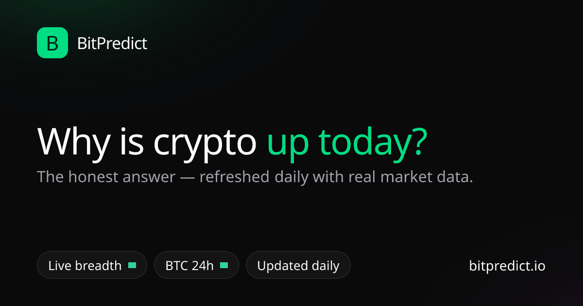 Why is crypto up today — daily-updated answer card with live market breadth, Bitcoin's 24h move and the forces behind crypto rallies